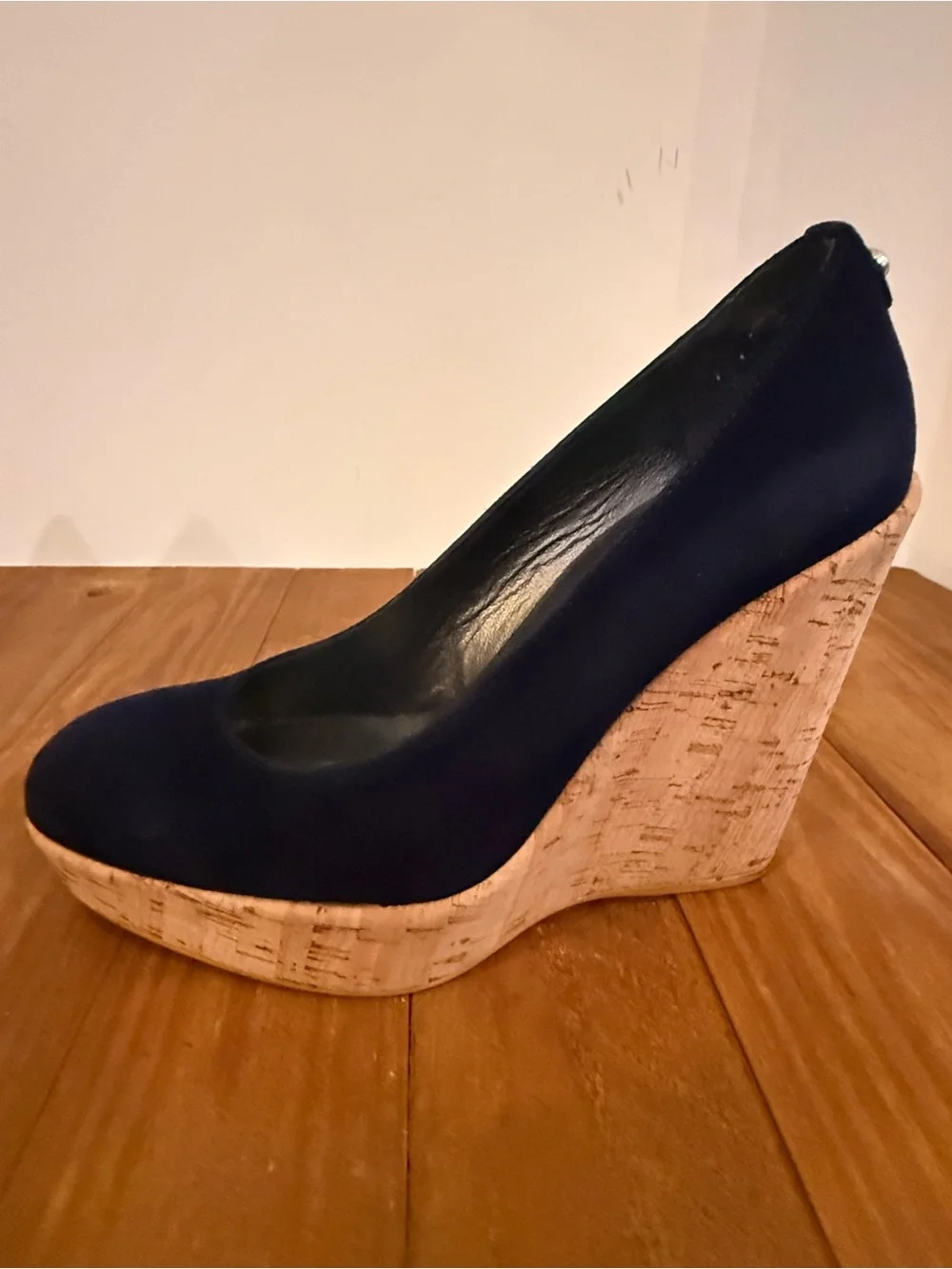 Stuart Weitzman. Corkswoon Wedges. Navy Suede. Size 7.